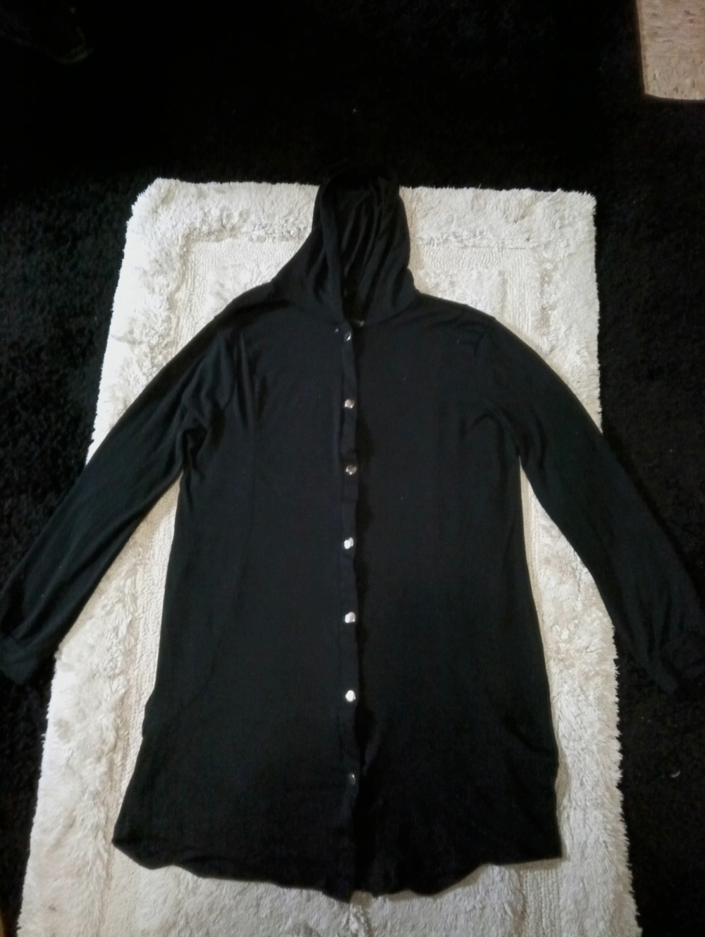 Black Hooded Button-Front Long Cardigan